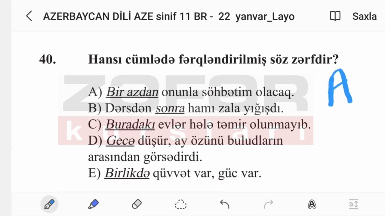 Zəfər kursları 22.01.2023 Azərbaycan dili 11ci sinif