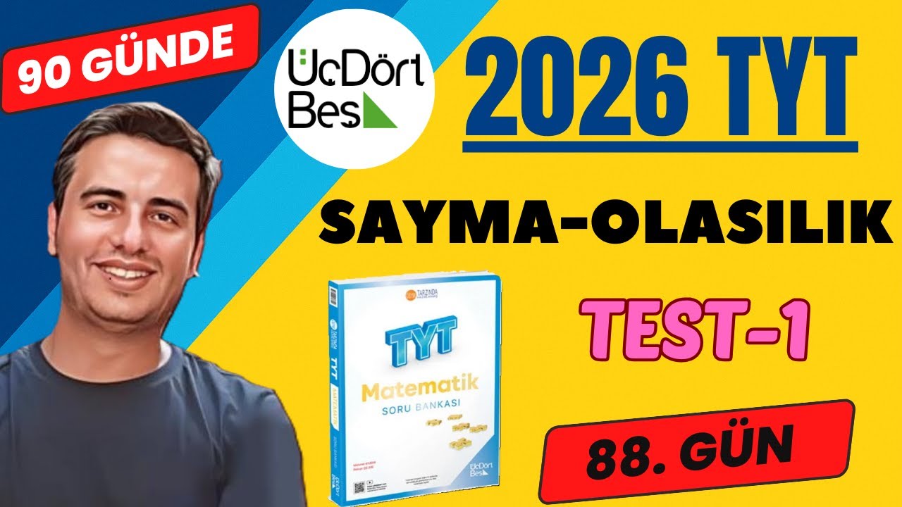 SAYMA - OLASILIK | TEST-1 | 88.GÜN | 90 GÜNDE 345 TYT MATEMATİK SORU BANKASI ÇÖZÜMLERİ | 2026 #345