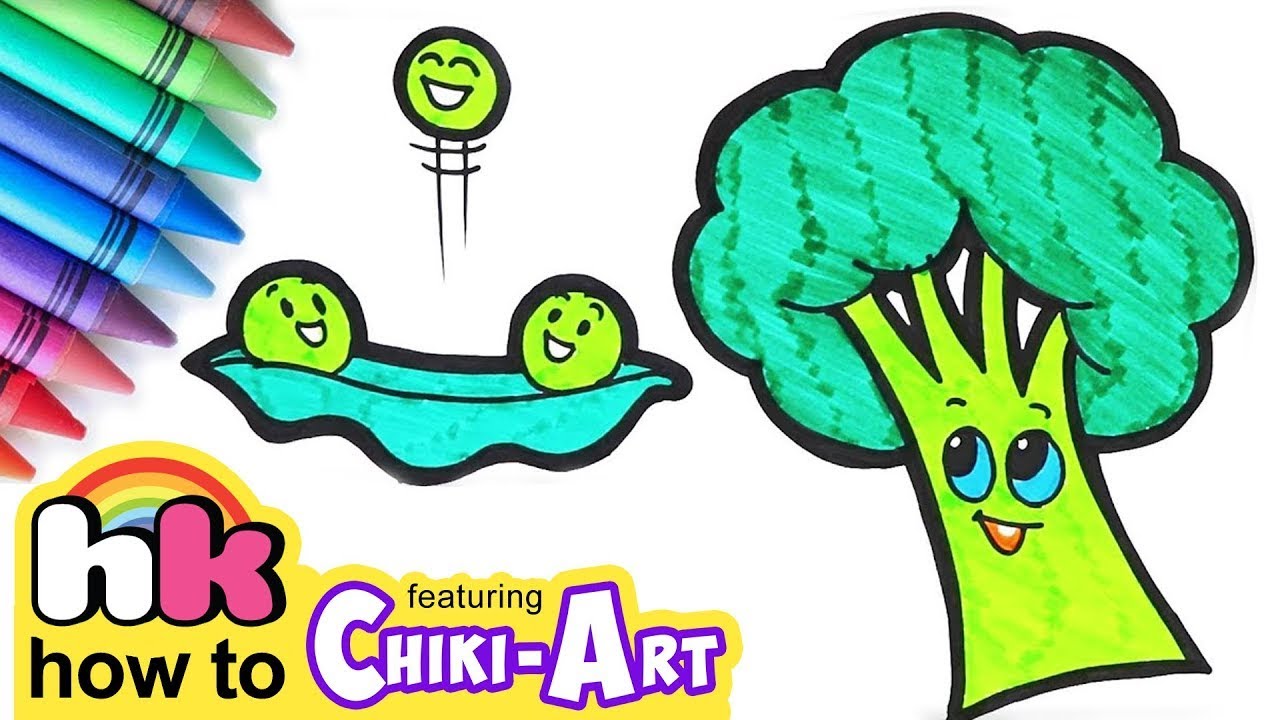 How to Draw Cute Broccoli and Peas | Easy Vegetables Drawing | Chiki Art | HooplaKidz HowTo