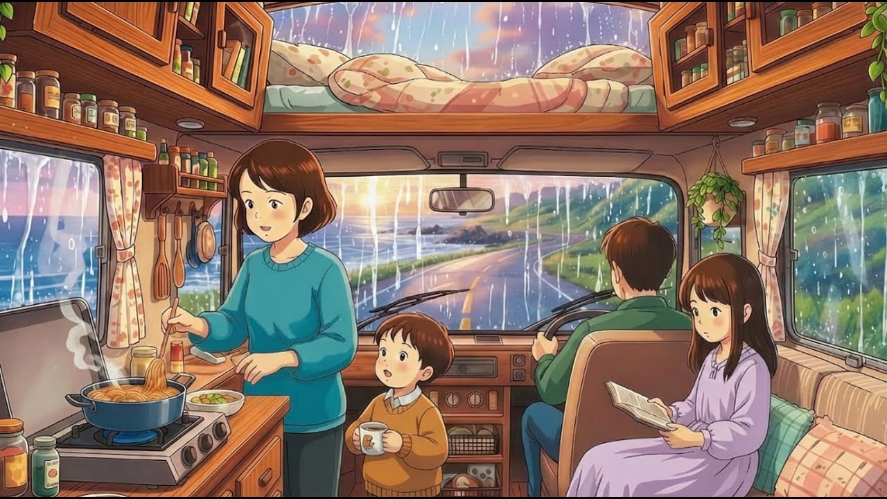 Уютный дождливый день в передвижном доме 🌧️ | Расслабляющая атмосфера в стиле студии Ghibli