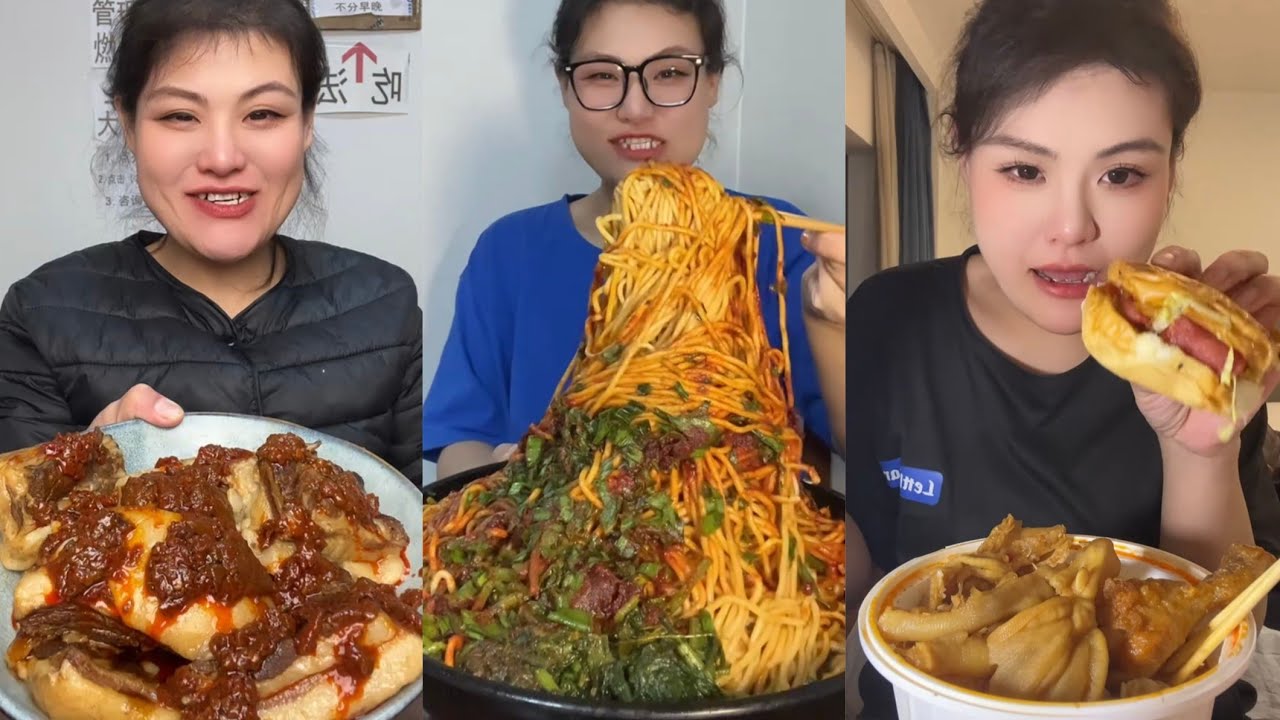 Yummy /Eating Challenges 🤤 Pork belly Spicy noodles 🍜😋 fired chicken 🍗#eatingshow #delicious #eat 