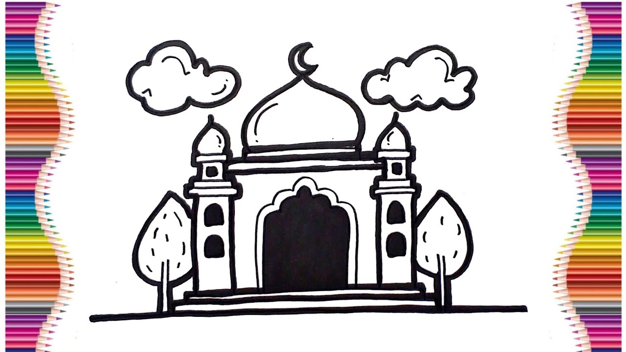 Cara Menggambar Masjid Lucu & Simpel 🕌🌙 | Gambar Masjid Tema Ramadhan untuk Anak