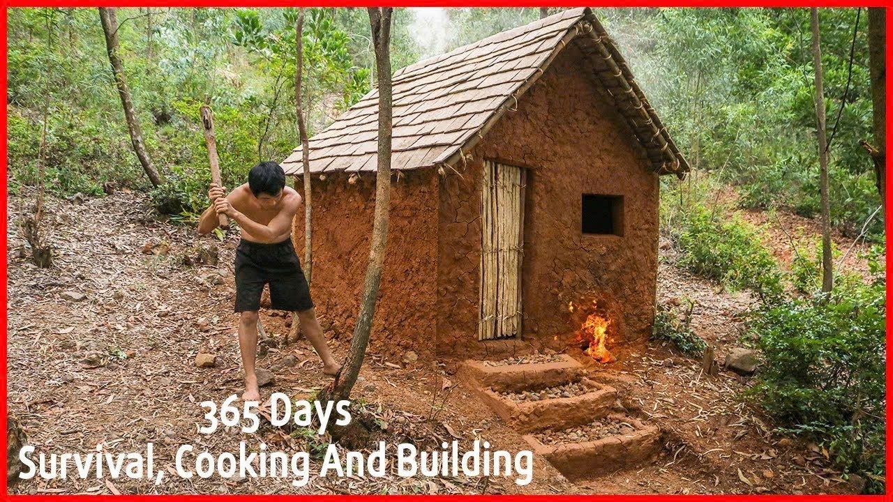 365 Days How I Survival, Cooking And Building In The Rain Forest - Full Video