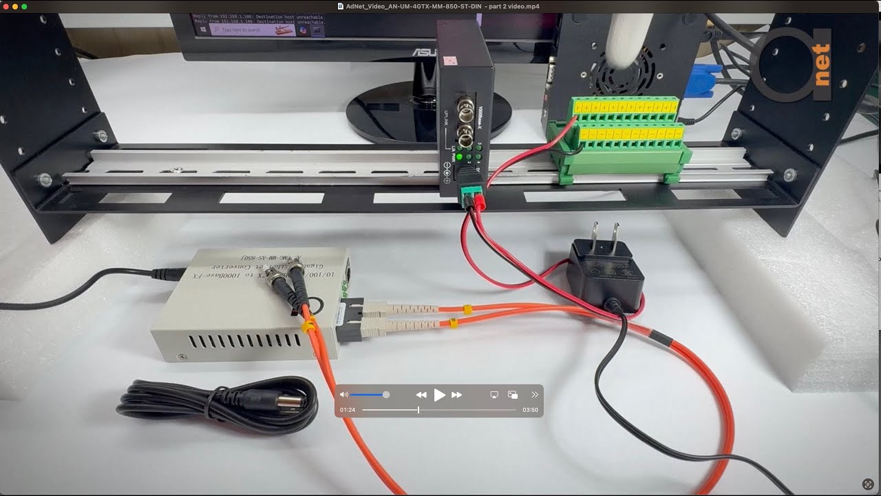 DIN Rail ST Fiber Media Converter + Gigabit Switch | 850nm Multimode | IP40 | USB/DC/AC Power Demo