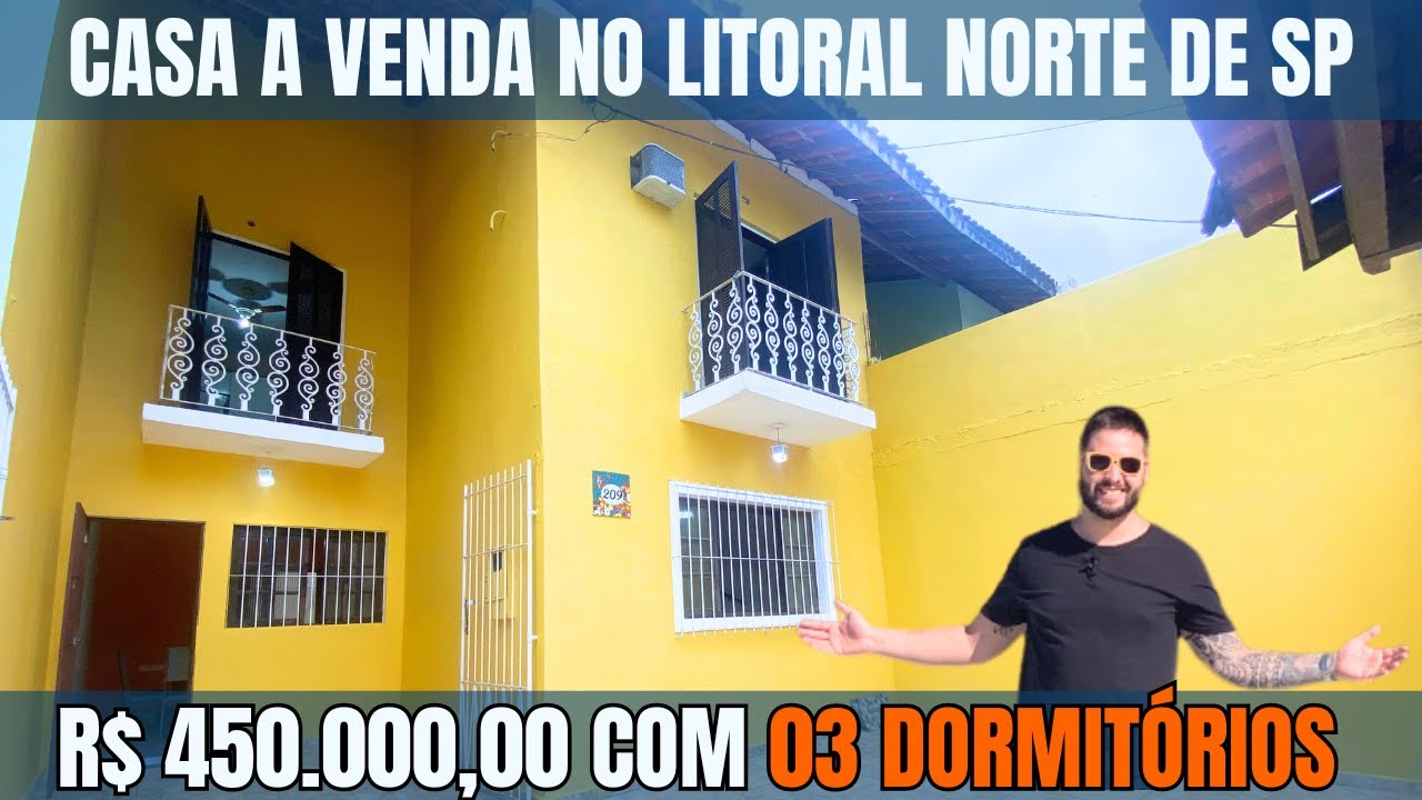 Casa na PRAIA de Caraguatatuba a venda! Imóvel perto do Shopping no litoral de sp com 03 dormitórios