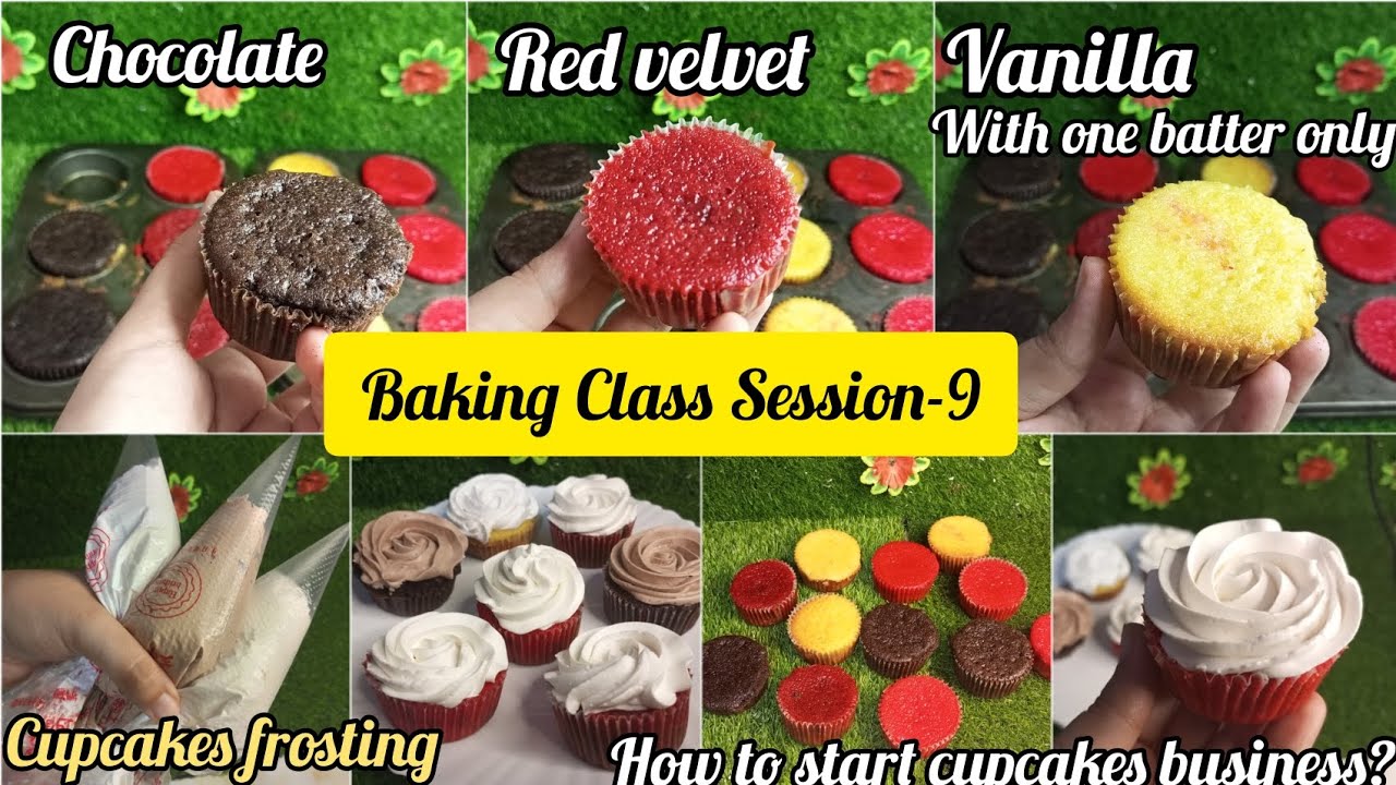Chocolate,Vanilla and Red Velvet Cupcakes with one Recipe|How to start cupcakes business from home
