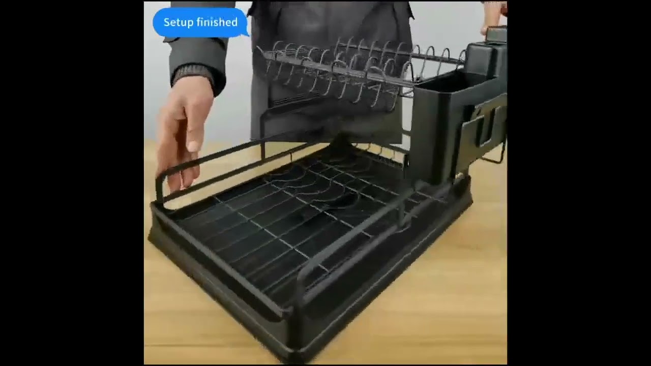 2-Tier Iron Dish Drying Rack with Drainboard and Cutlery Holder,