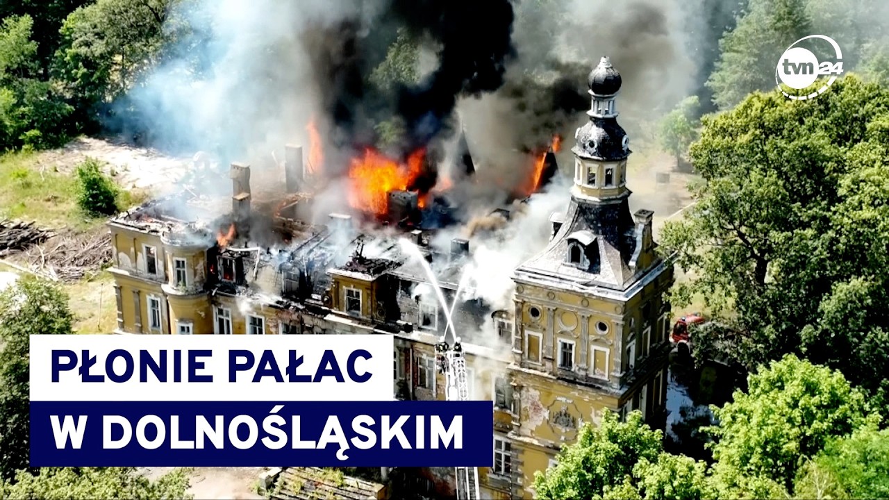 Pożar pałacu w Jelczu-Laskowicach. Nagranie akcji gaśniczej