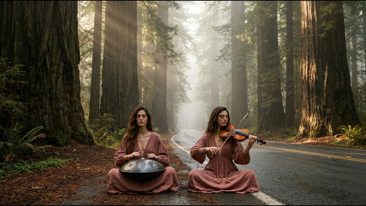 🌲 The Giants' Path | Deep Handpan & Ambient Violin on the Avenue of the Giants (1-Hour Zen)
