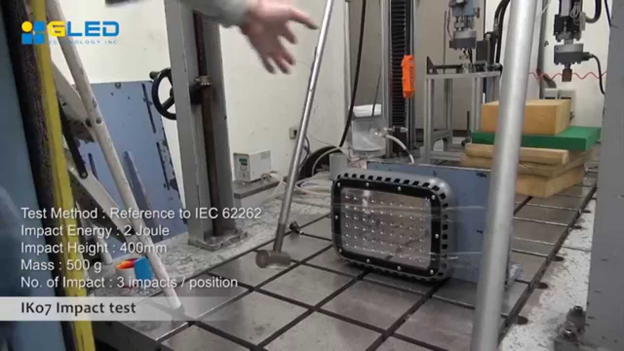 強化ガラス試験 GLED ML35 Impact IK07 test (Tempered Glass Test)