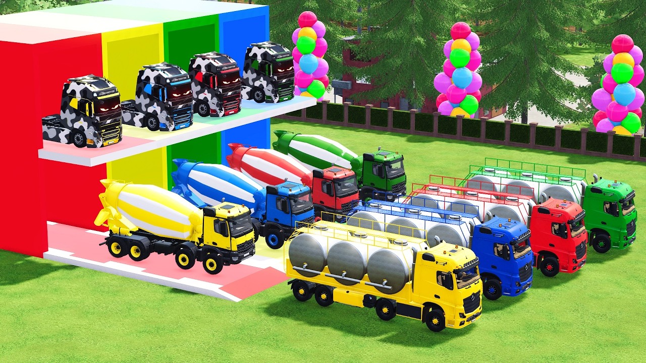 Garage with Colors -ALL MIXER TRUCK WITH FLATBED TRAILER TRUCK, SCANIA, WESTERN STAR, IVECO-FS22#30