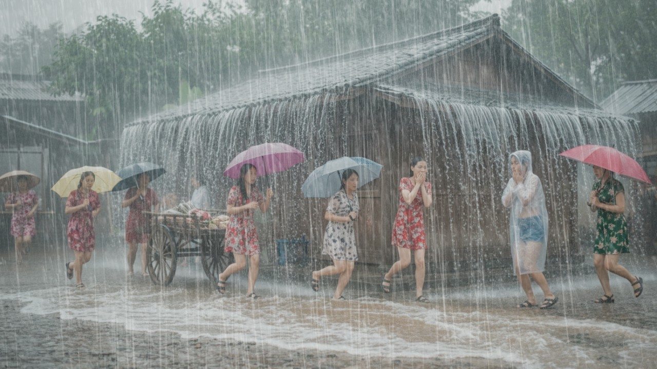 Экстремальный ливень в Индонезии ⛈️ Прогулка под проливным дождем и грозой | Расслабляющие звуки дож