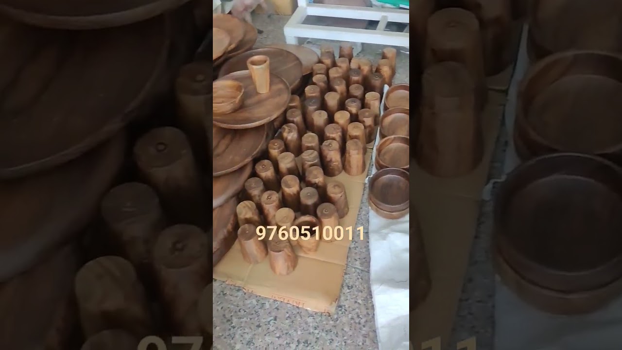 wooden plate bowl glass set -9760510011