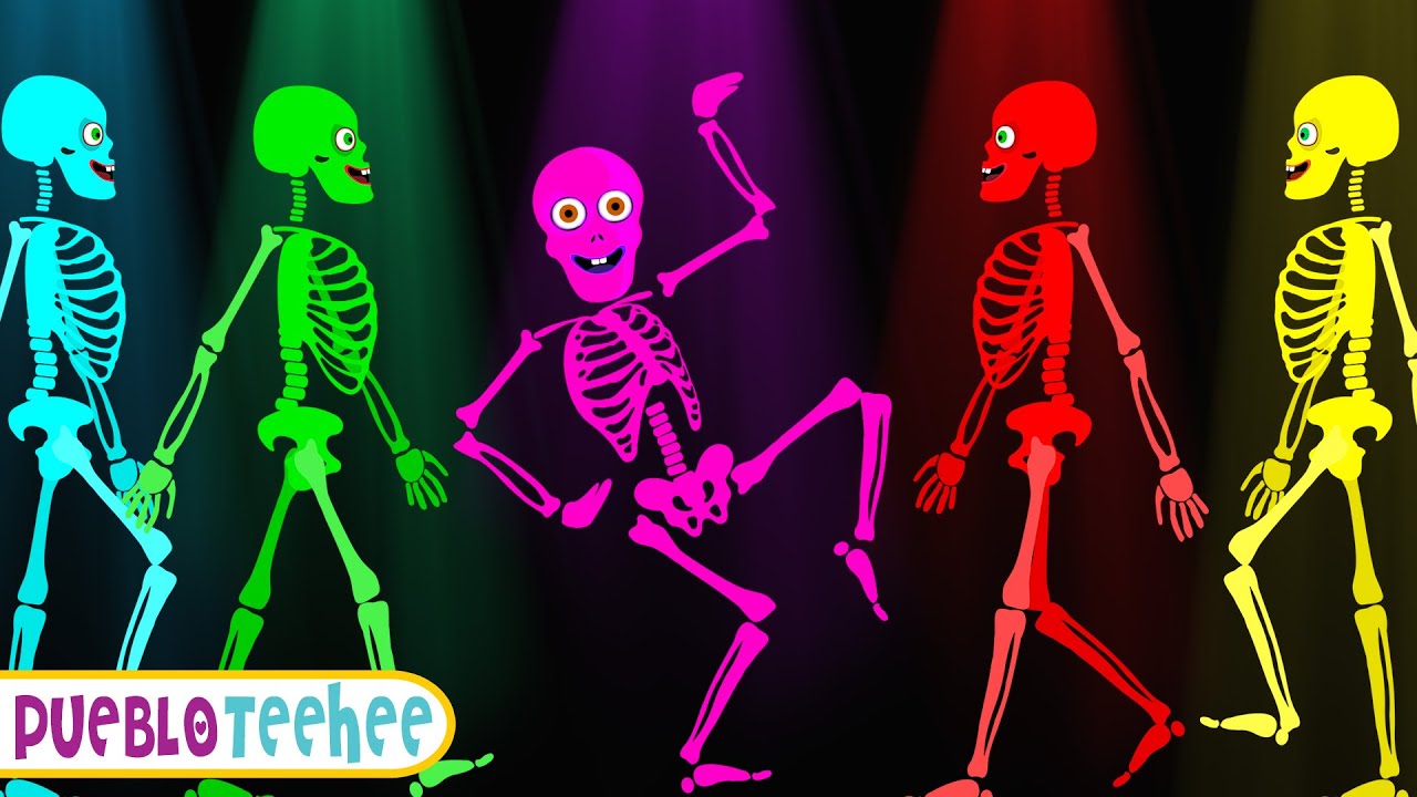 Cinco esqueletos de colores salieron a jugar - Canciones infantiles | Pueblo Teehee