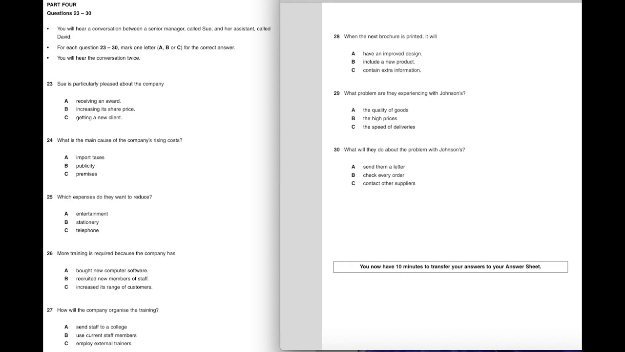 Listening BEC B1 Preliminary Test 1, Part 4