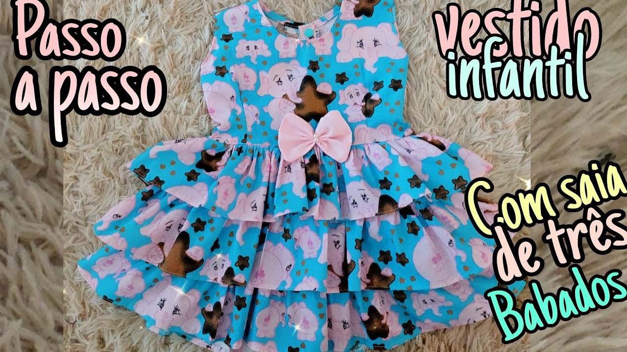 Passo a passo _COMO COSTURAR VESTIDO INFANTIL COM SAIA DE TRÊS BABADOS (DICAS PARA INICIANTES)