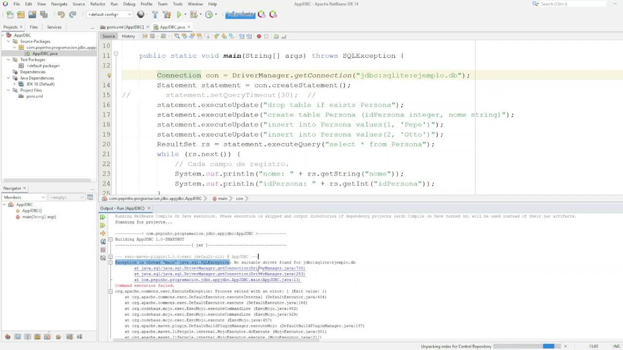 Añadir dependencias de controladores JDBC a un proyecto Maven
