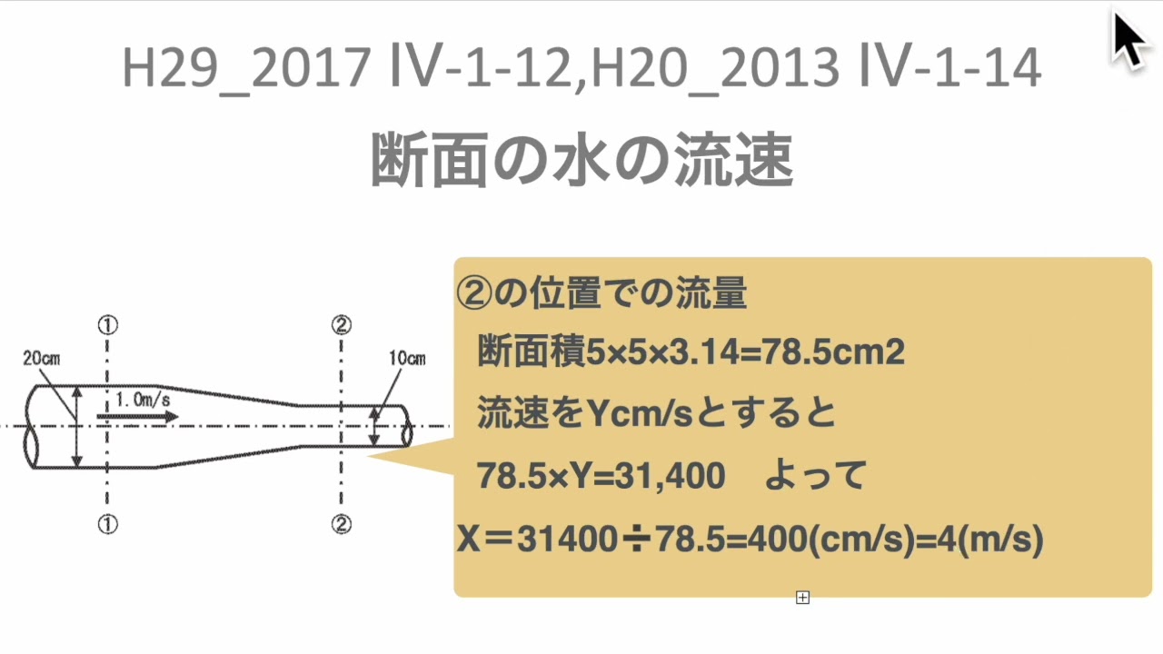 H29-4-1-12とH20-4-1-14【断面の水の流速】RCCM過去問題　 解説動画　建設コンサルタント 資格　#rccm #過去問