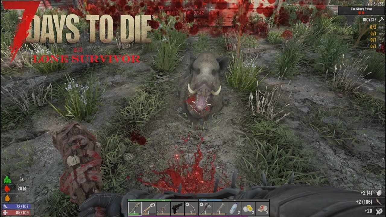 7Days to Die 2.5 -Lone Survivor- Day3 When bacon bites back RUN!!!