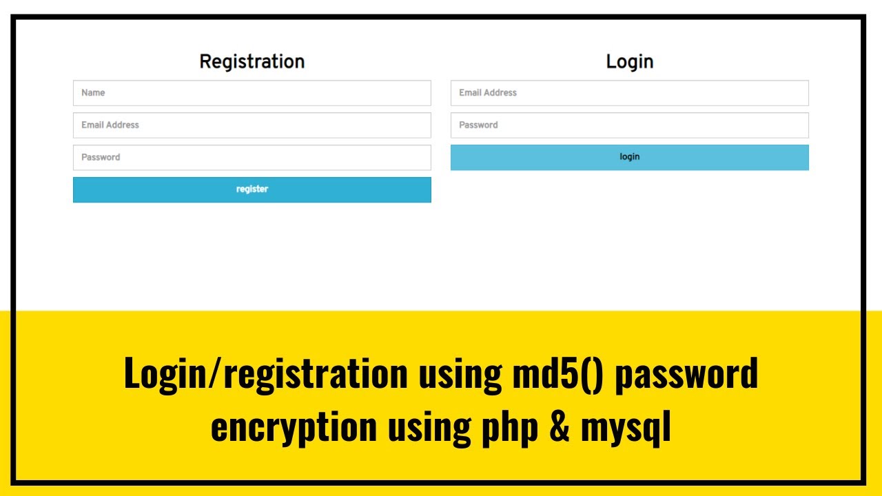 login/register form using md5() password encryption