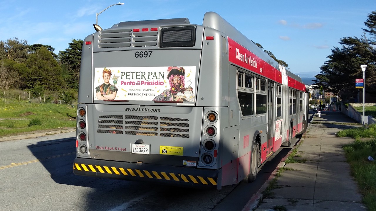 SF Muni 2018 New Flyer XDE60 #6697 on Route 9 San Bruno