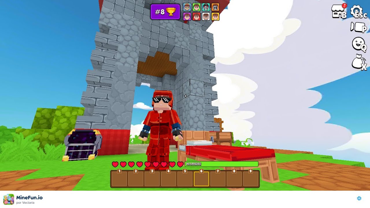 Minefun.io bed wars pero solo puedo usar hacha de madera para defenderme
