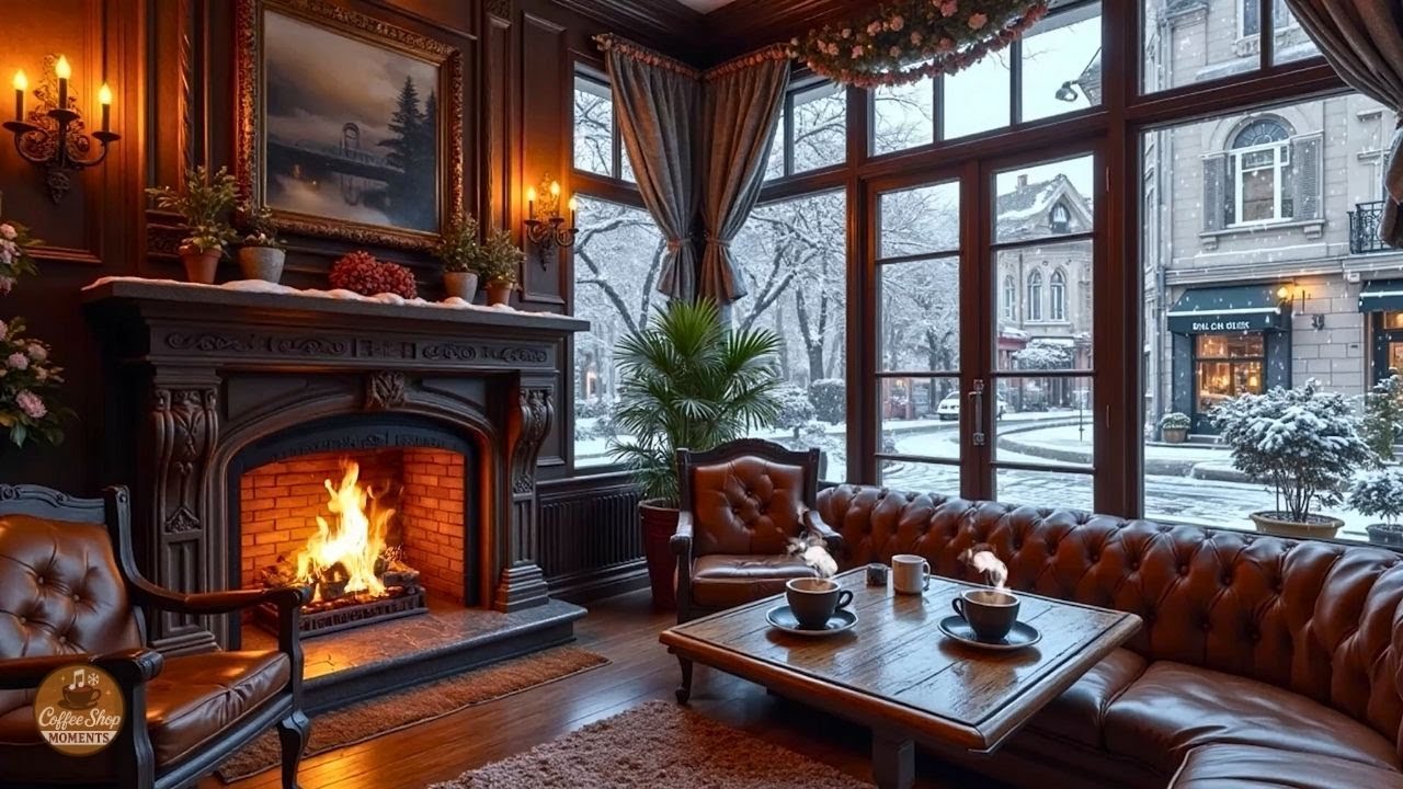 Cozy Winter Coffee Shop ❄️☕ Smooth Piano Jazz, Cozy Cafe Music & Fireplace for Study