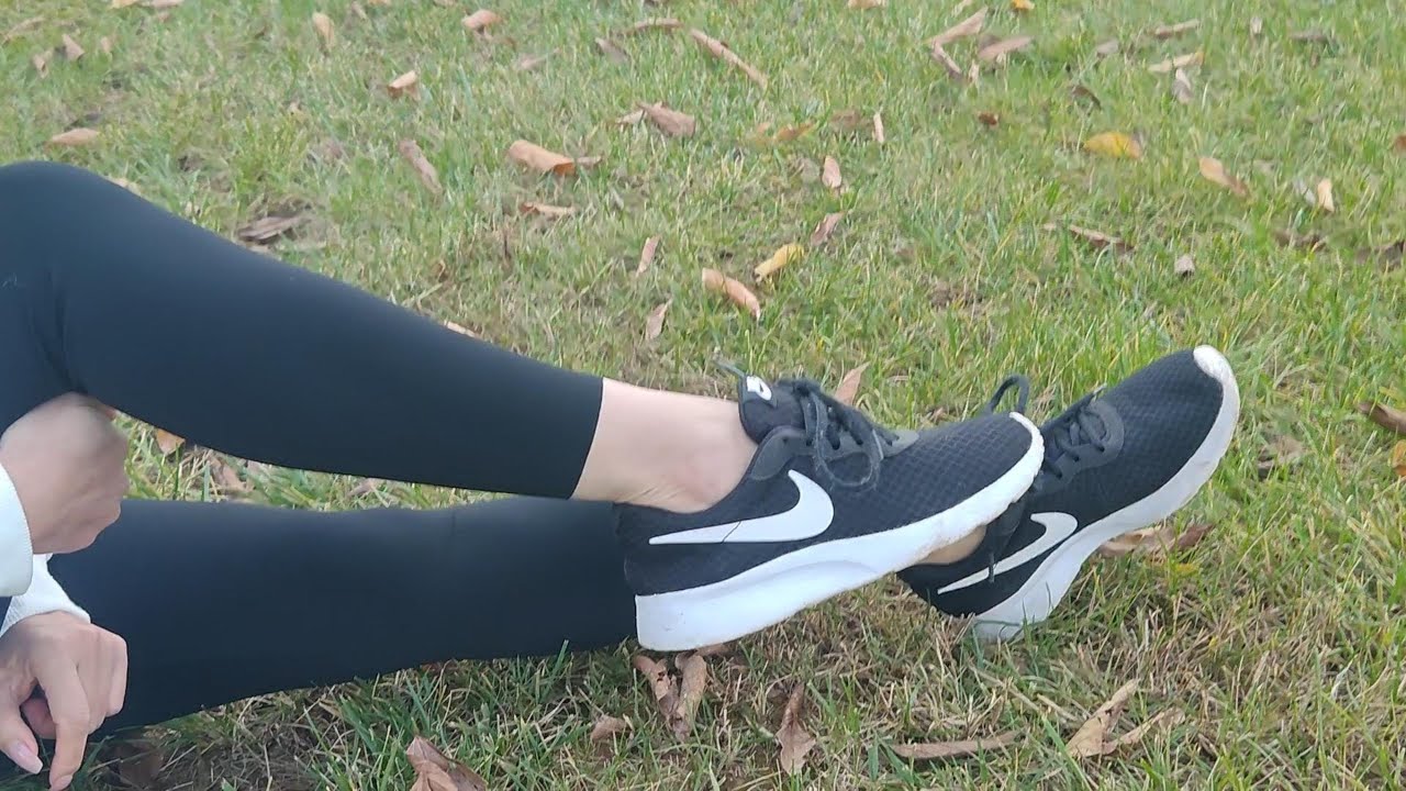 Black NIKE sneakers and white socks wet and muddy(black mud)(60f)(Full video 24m09s)