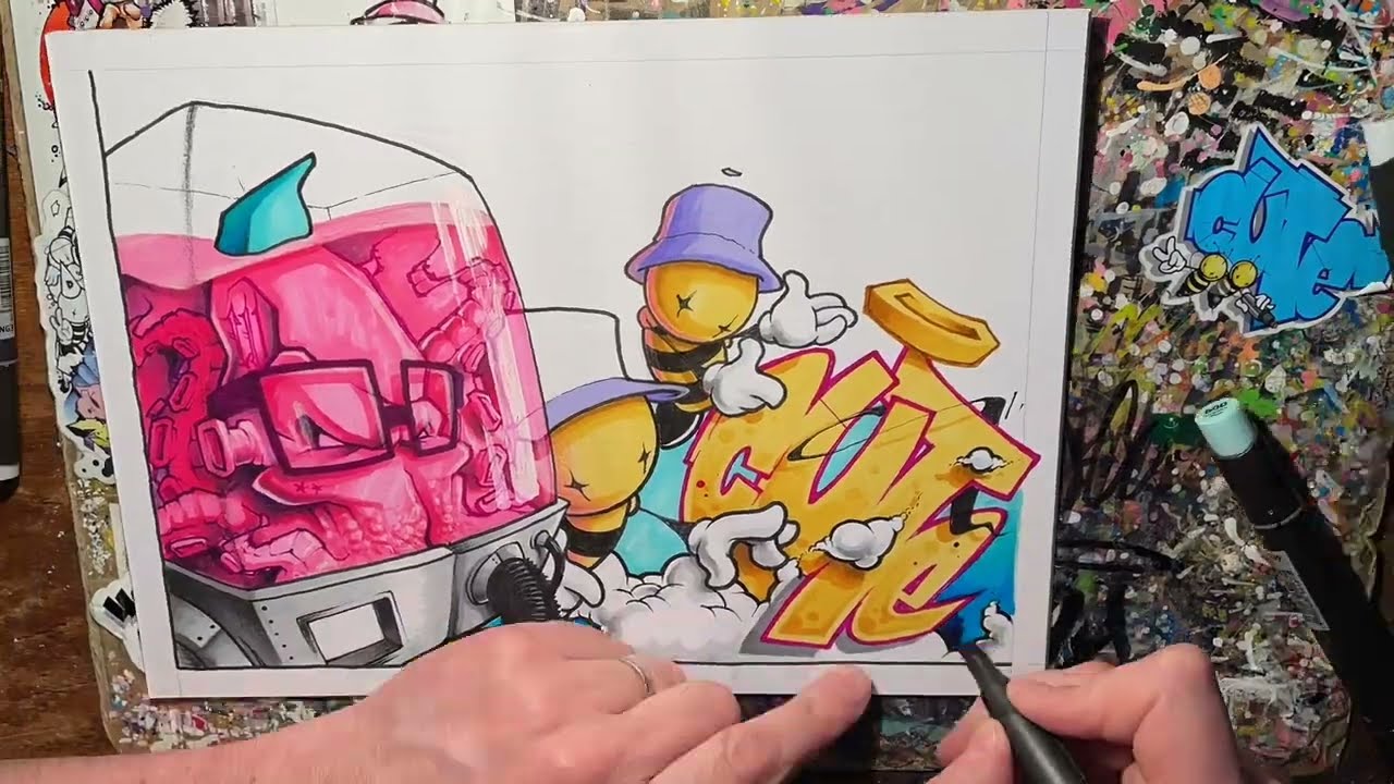 Graffiti Blackbook Timelapse - Squid Machine - Outlining and colouring