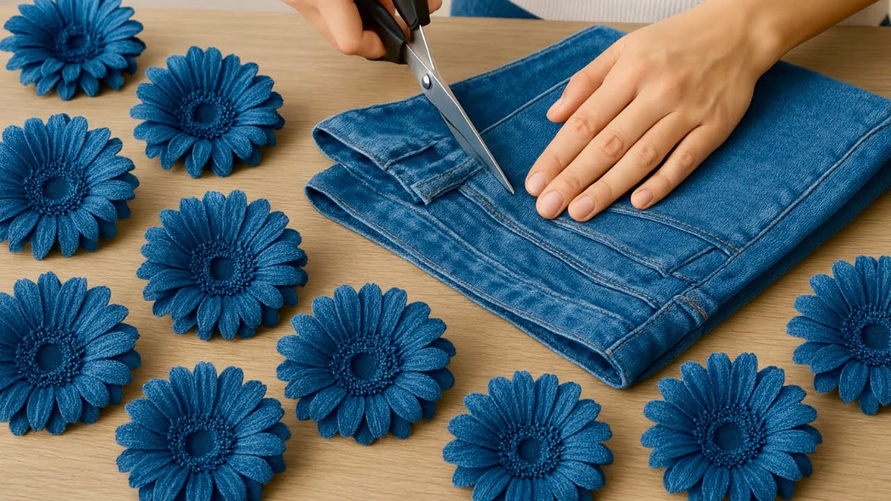 Turn Old Denim into Beautiful Gerbera Flowers – Step by Step Tutorial