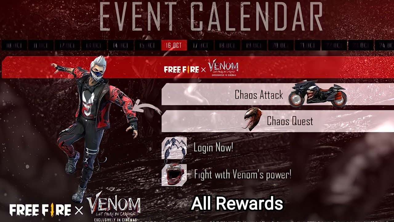 All Calendar Rewards Of Free Fire X Venom.