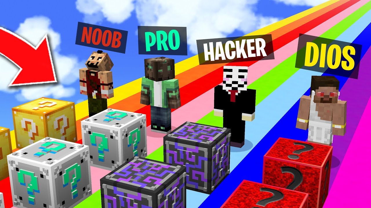 CARRERA LUCKY BLOCKS NOOB против PRO против HACKER и GOD 💥😱 LUCKY BLOCKS MINACRAFT MOD ВЫЗОВ