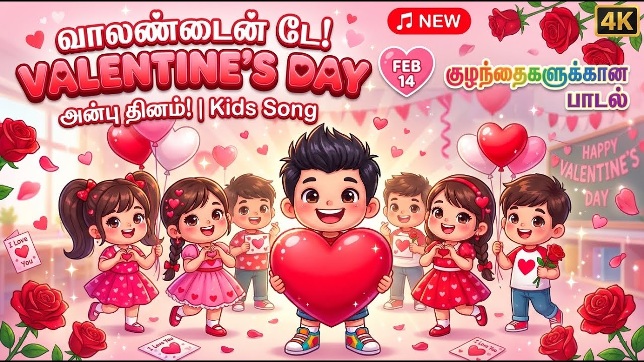 வாலண்டைன் டே பாடல் | Valentine's Day Song Tamil | Kids Animation 2026 | தமிழ் குழந்தைகள்