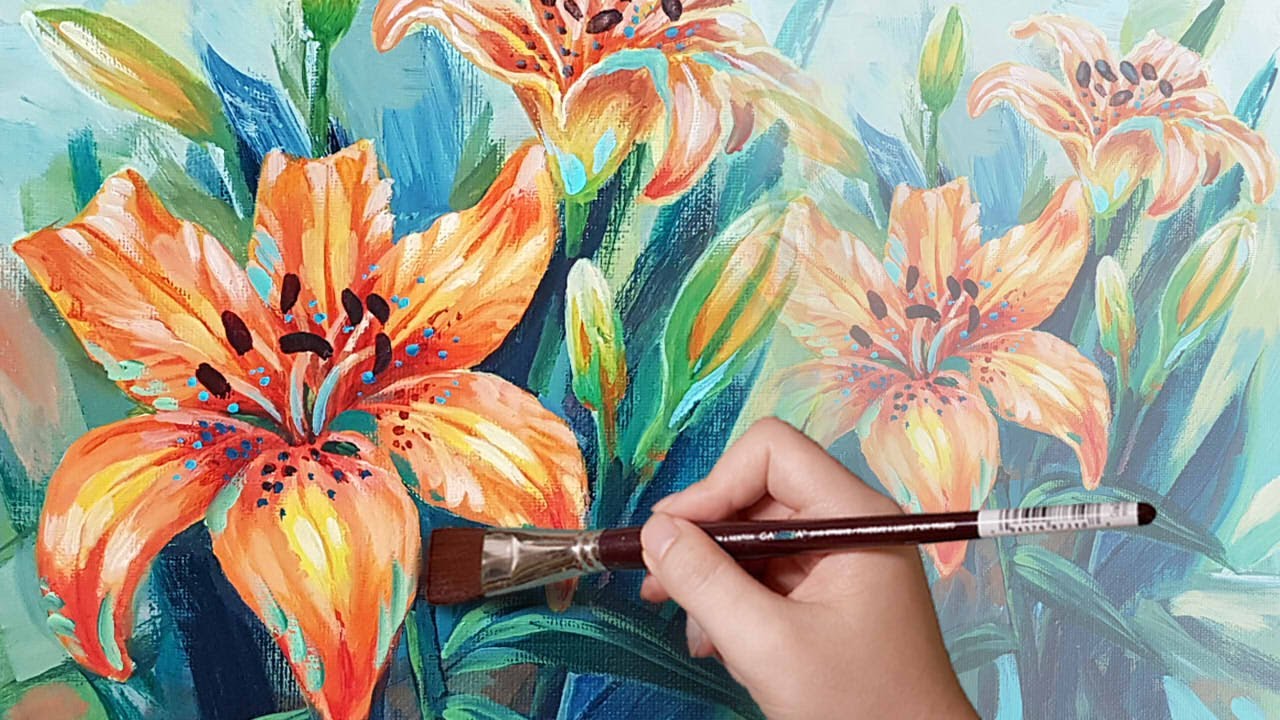 How to paint Orange Daylily / Acrylic painting for beginner/ Easy flowers /아크릴화  / asmr #58