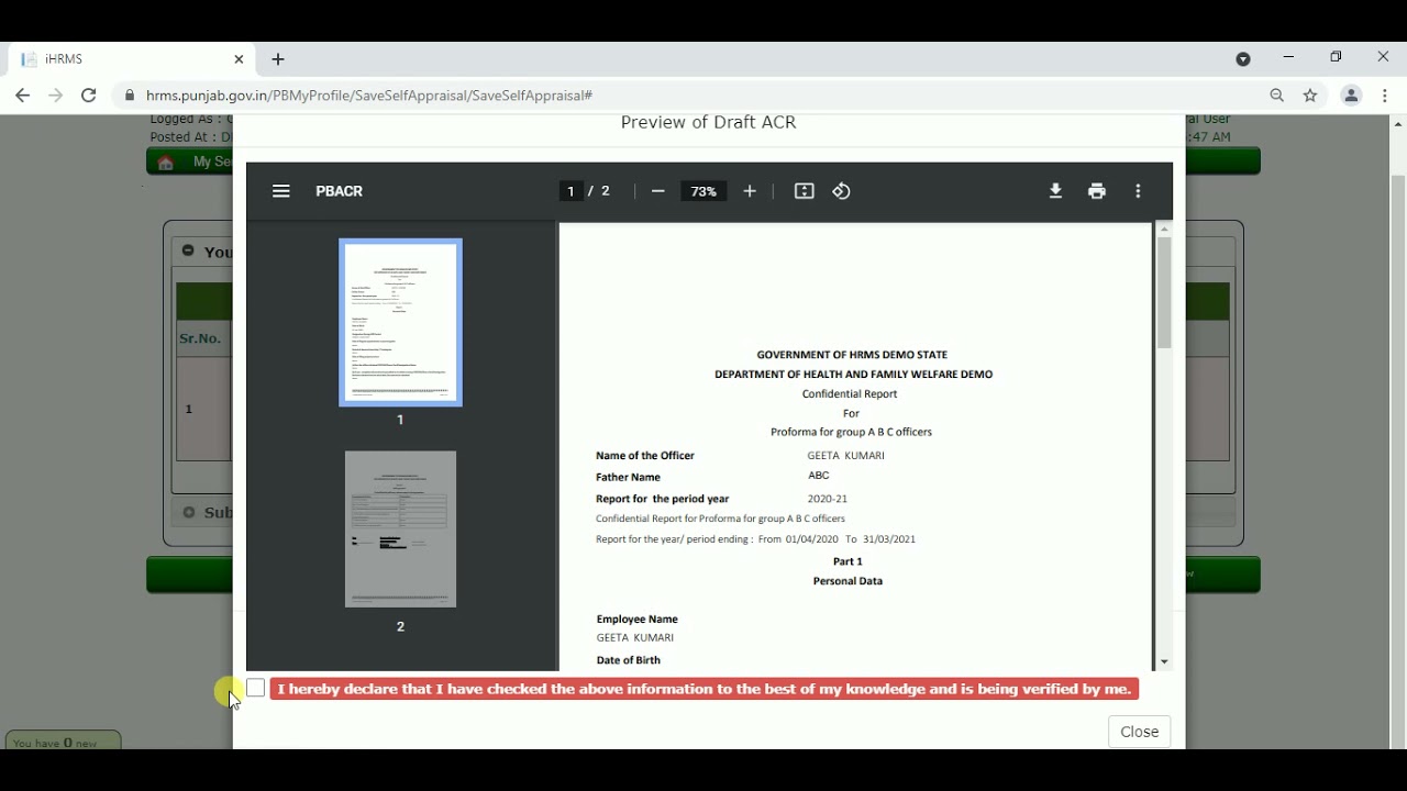Filling of ACR By Employee Process