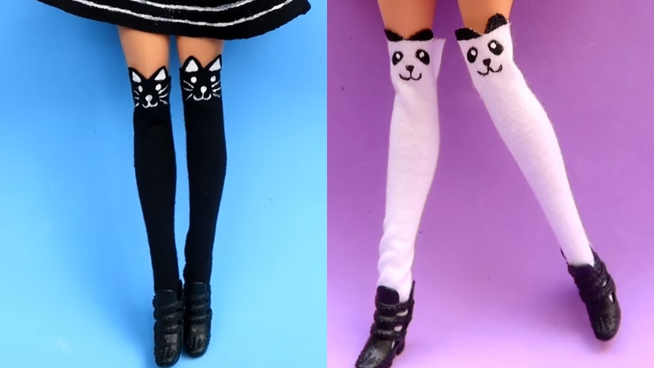 DIY - Meia 7/8  Gatinho e Panda Kawaii (Estilo Anime) para Barbie e Outras Bonecas