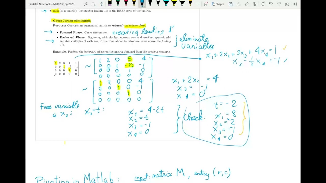 SFU MATH 232 Sec 2.2 RREF, Rank and Homogeneous  Systems