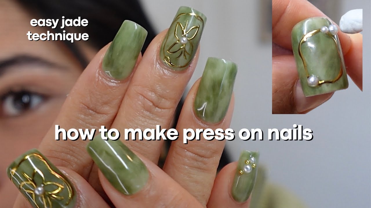 HOW TO MAKE PRESS ON NAILS LIKE A PRO + Easy Jade Marble Nail Technique!