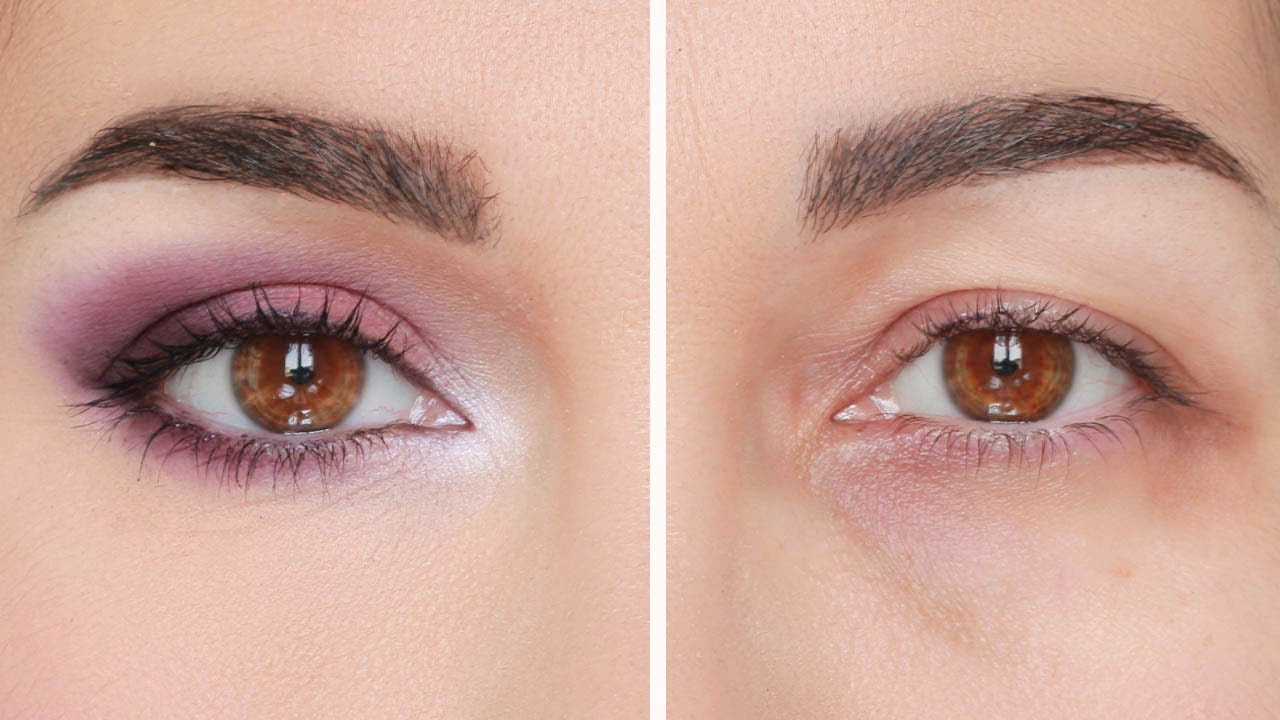 Trucco palpebra cadente, occhi gonfi: melanzana e rosa. Make up effetto lifting semplice.