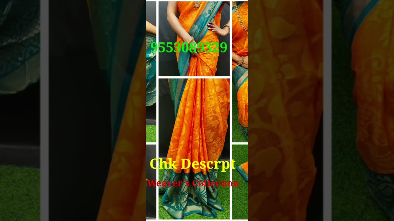 #short Light Weight Chanderi Soft Silk Brasso Peacock Design Sarees