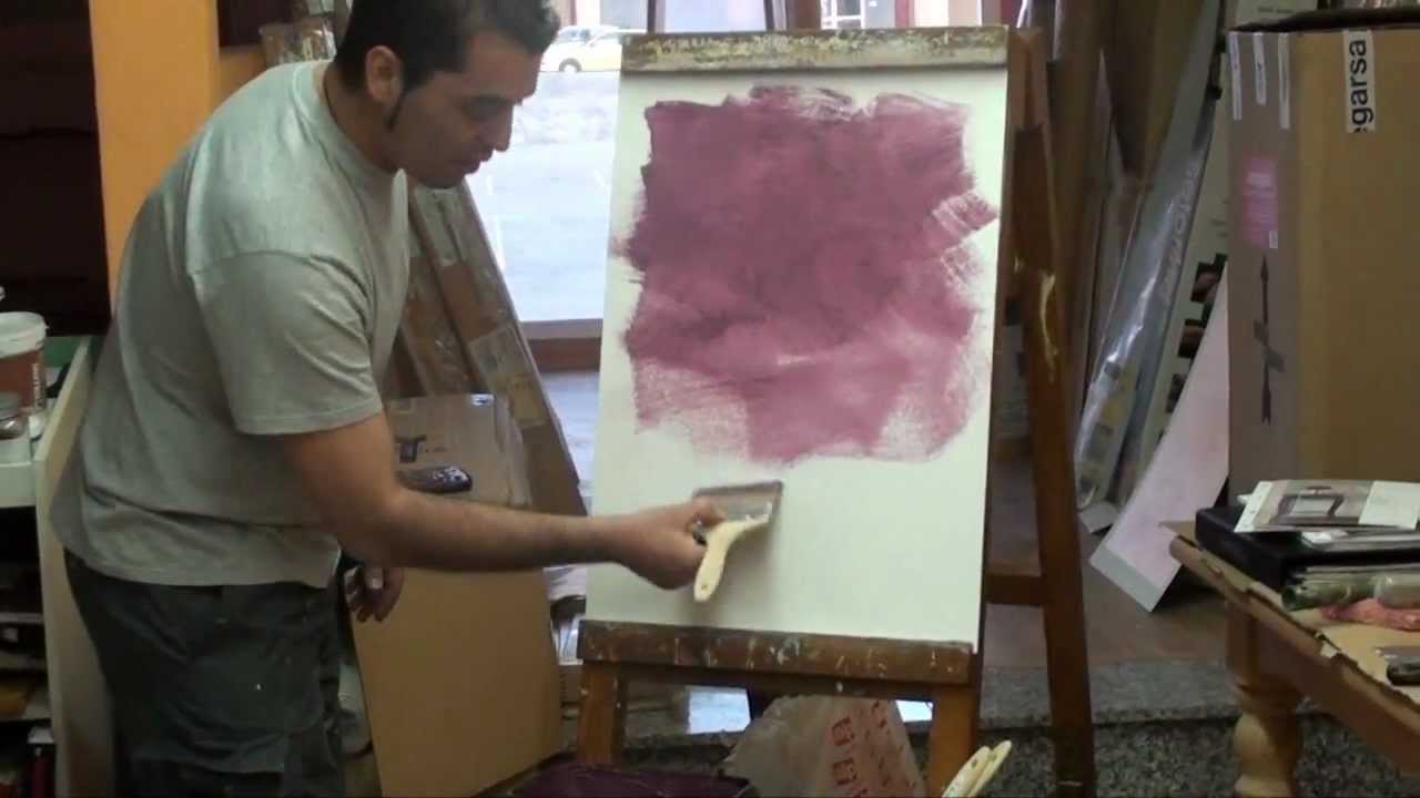 Demostración de aplicación de la pintura efecto arena Terra Deco Metal en Pinturas Dami