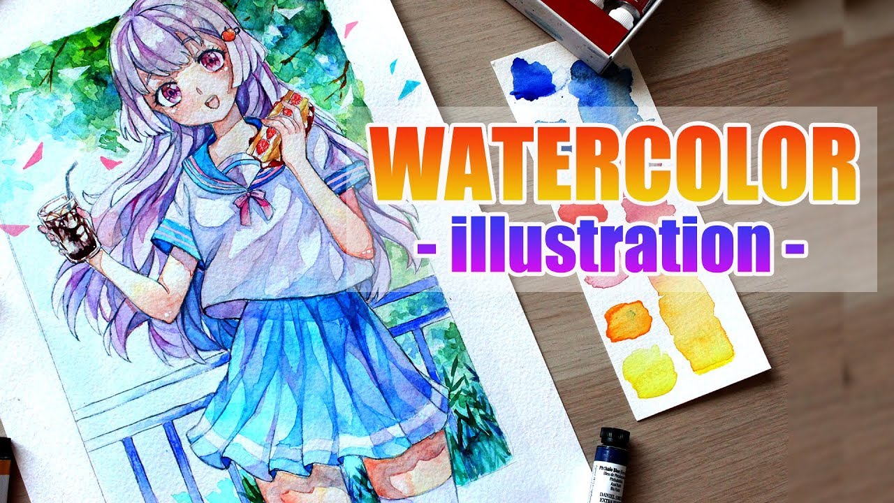Watercolor Painting Timelapse Manga girl | YUMMY #2
