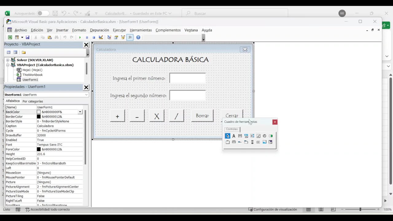 Calculadora Básica con Visual Basic-Excel
