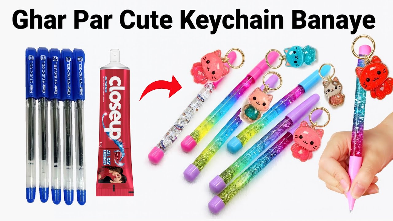 How to make Glitter Pen Keychain from waste materials/DIY gift Keychain/PenKeychaindiy/penDecoration