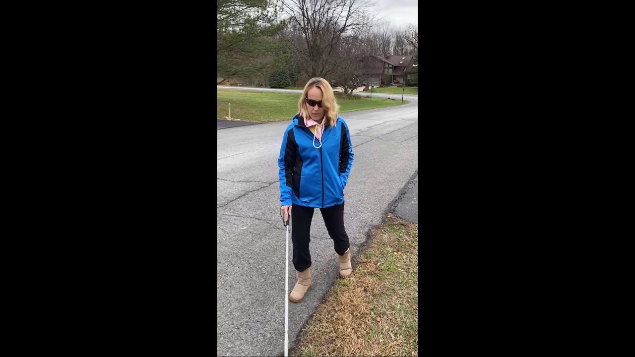 Blind Walk outside with cane techniques