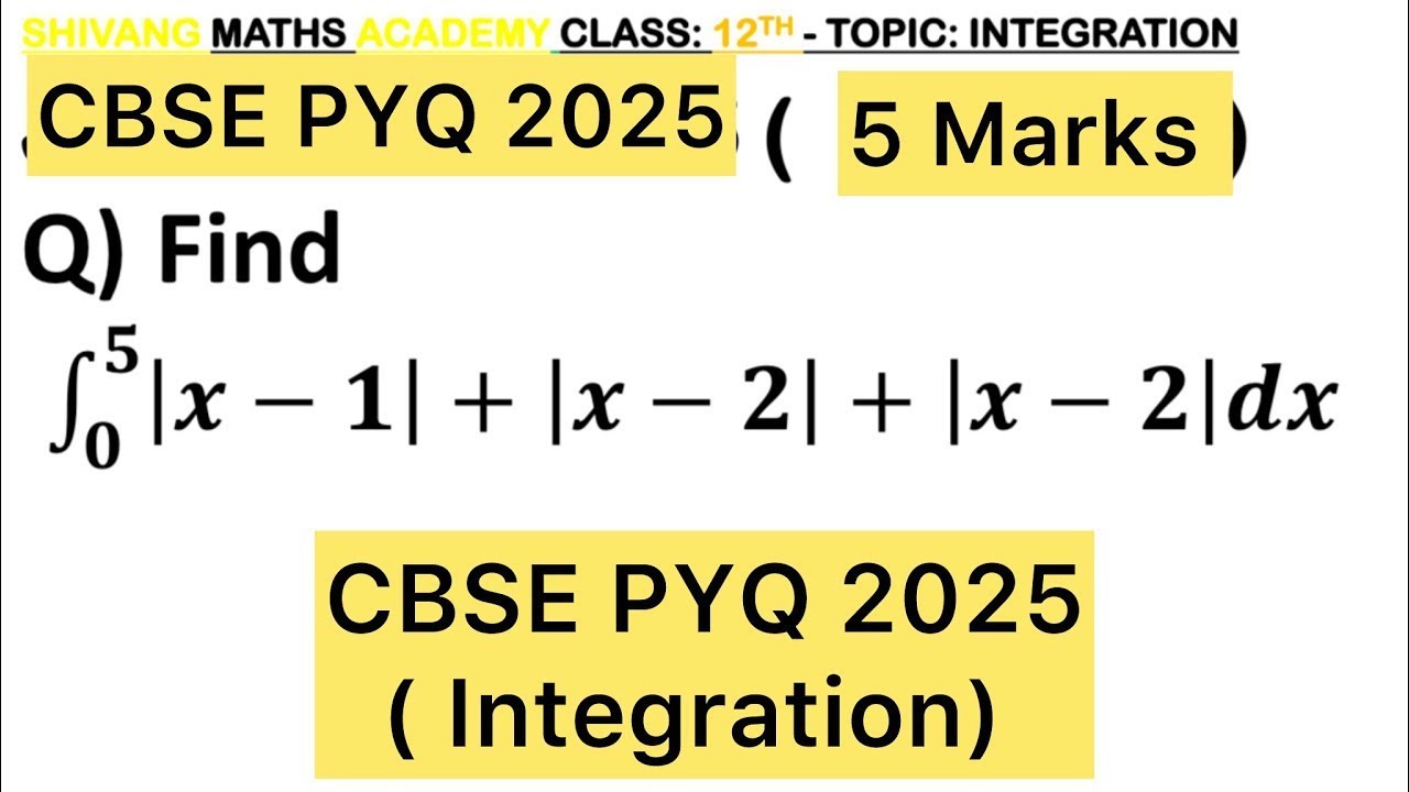 Q) Evaluate: Integration ∫ ( 0 to 5 ) )|𝑥−1|+|𝑥−2|+|𝑥−5|)d𝑥 #cbse #maths #cbse2026 #cbse2024 #class