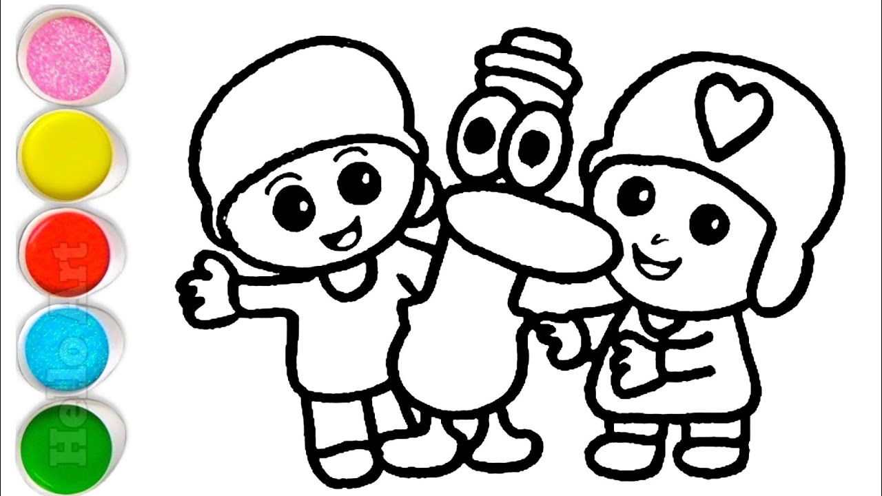 Cute Pocoyo Friends With Pocoyo Drawing, Painting and Coloring For Kids and Toddlers_ Easy Drawing