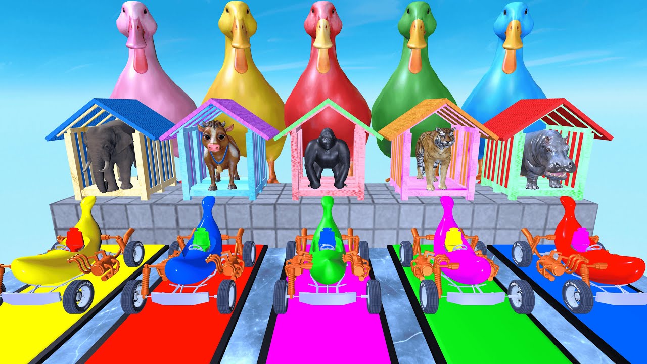 Long Slide Game With Cow Elephant Gorilla Hippo Tiger - 3d Animal Game - Funny 3D Animals | Rz