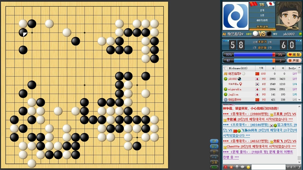 누군지모름 승 / 세계 최고수 인공지능 절예(绝艺指导)에게 2점 깔고 덤비는 프로들 / 승률90% 아무도 못이겨요.  그냥 보세요.  ㅎㅎ/ #바둑 #go #围棋