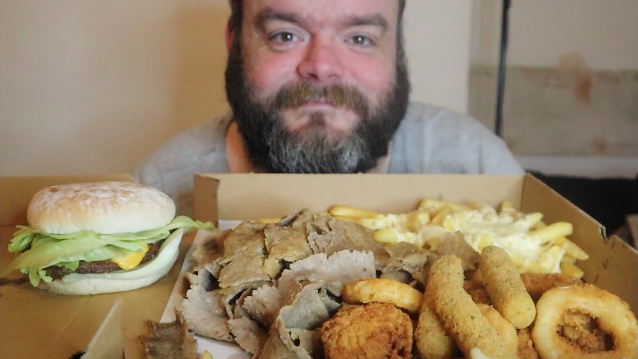 My first munch box kebab chips and burger mukbang uk